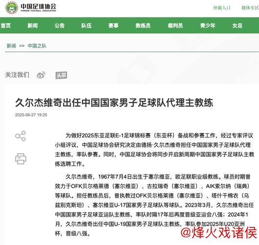 久尔杰维奇留任足协已成定局 国足新帅另有其人 久尔杰维奇留任足协已成定局 国足新帅另有其人